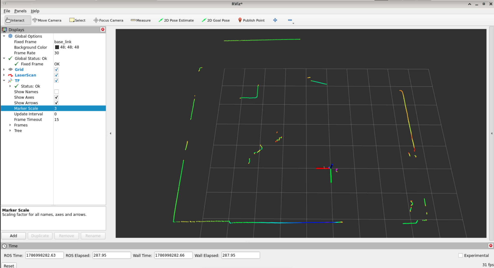 RViz view of the car's sensor frames